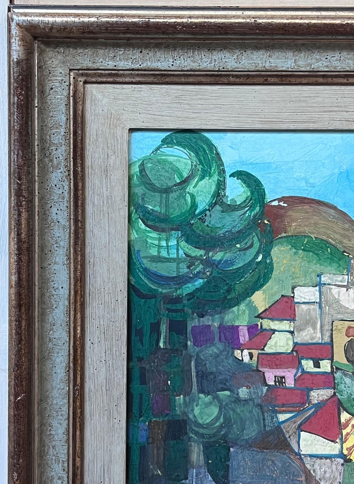 Large 20th Century French Modernist Provencal Landscape Cubist Village Houses20th Century photo Art