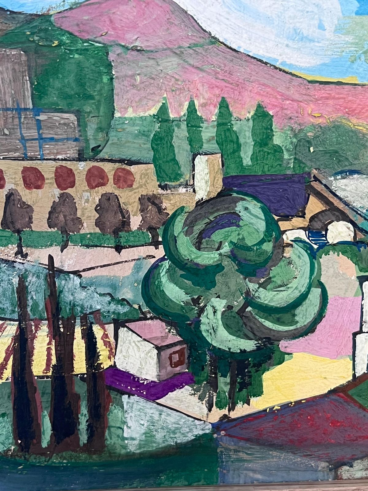 Large 20th Century French Modernist Provencal Landscape Cubist Village Houses20th Century photo vinterior