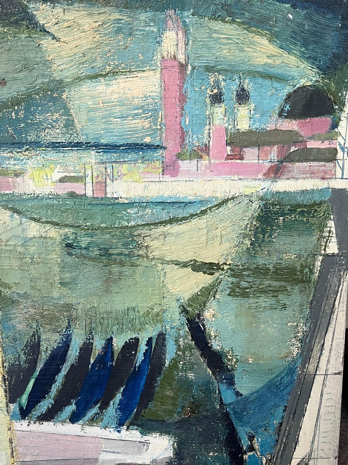 French Modernistmid 20th Century French Oil Painting Grand Canal Venice Muted Soft Colors photo buy