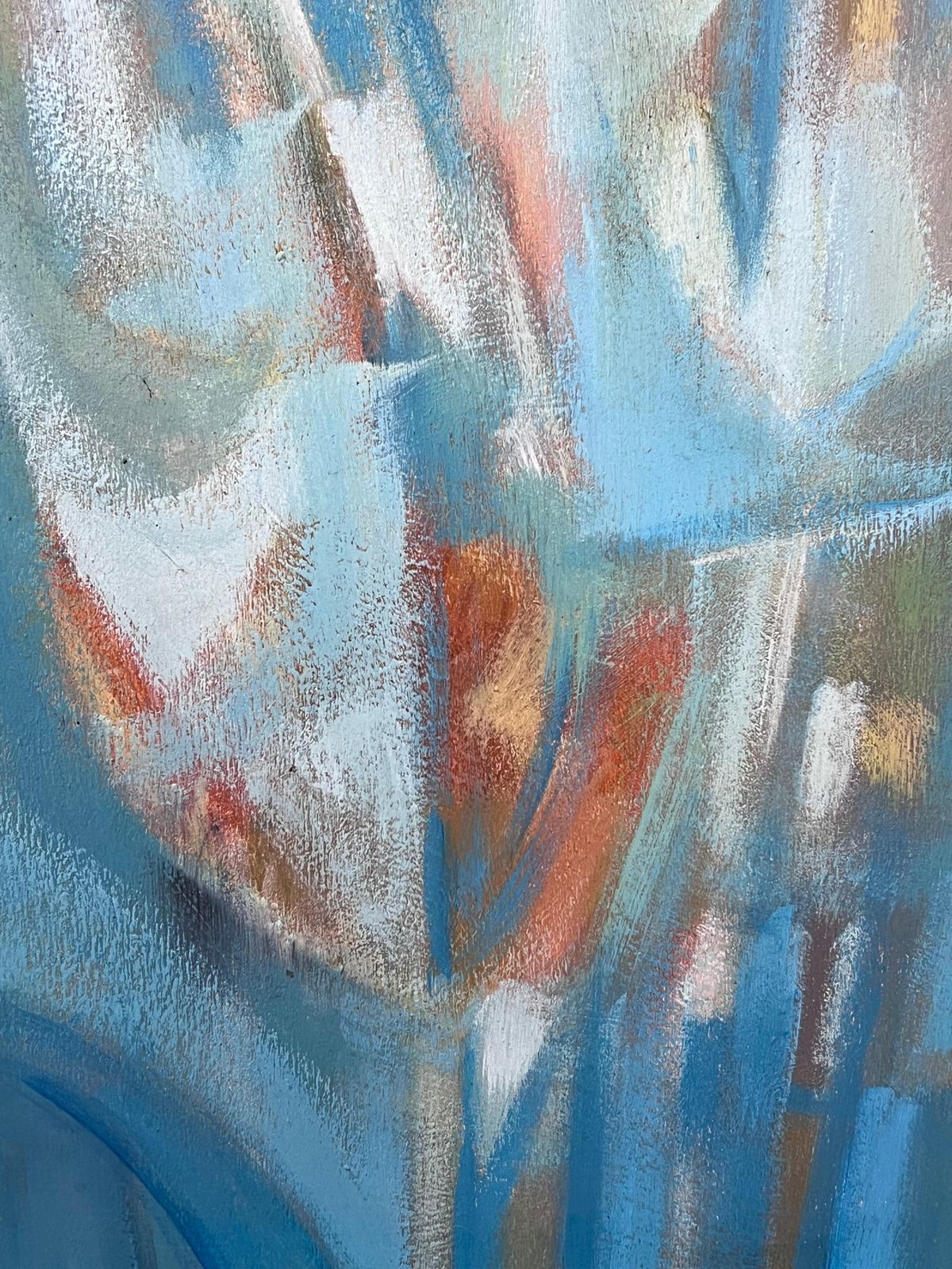Gerard Guegueniat1970's French Abstract Original Painting Blues Oranges And Whites Signed photo 683.0