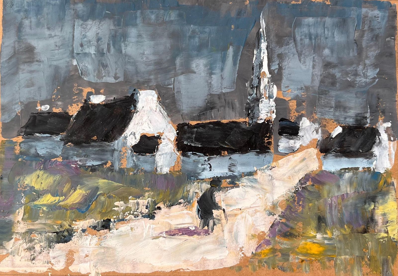 Fanch Lelfrench Village With White Chapel And Spire Under Stormy Sky By Fanch Lel