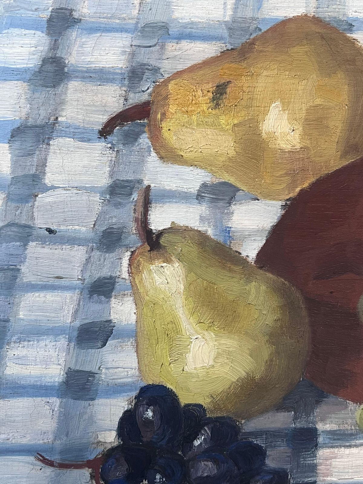 Lucie Jeandelmid 20th Century French Modernist Signed Oil Painting Still Life Pears & Grapes20th Century photo Art