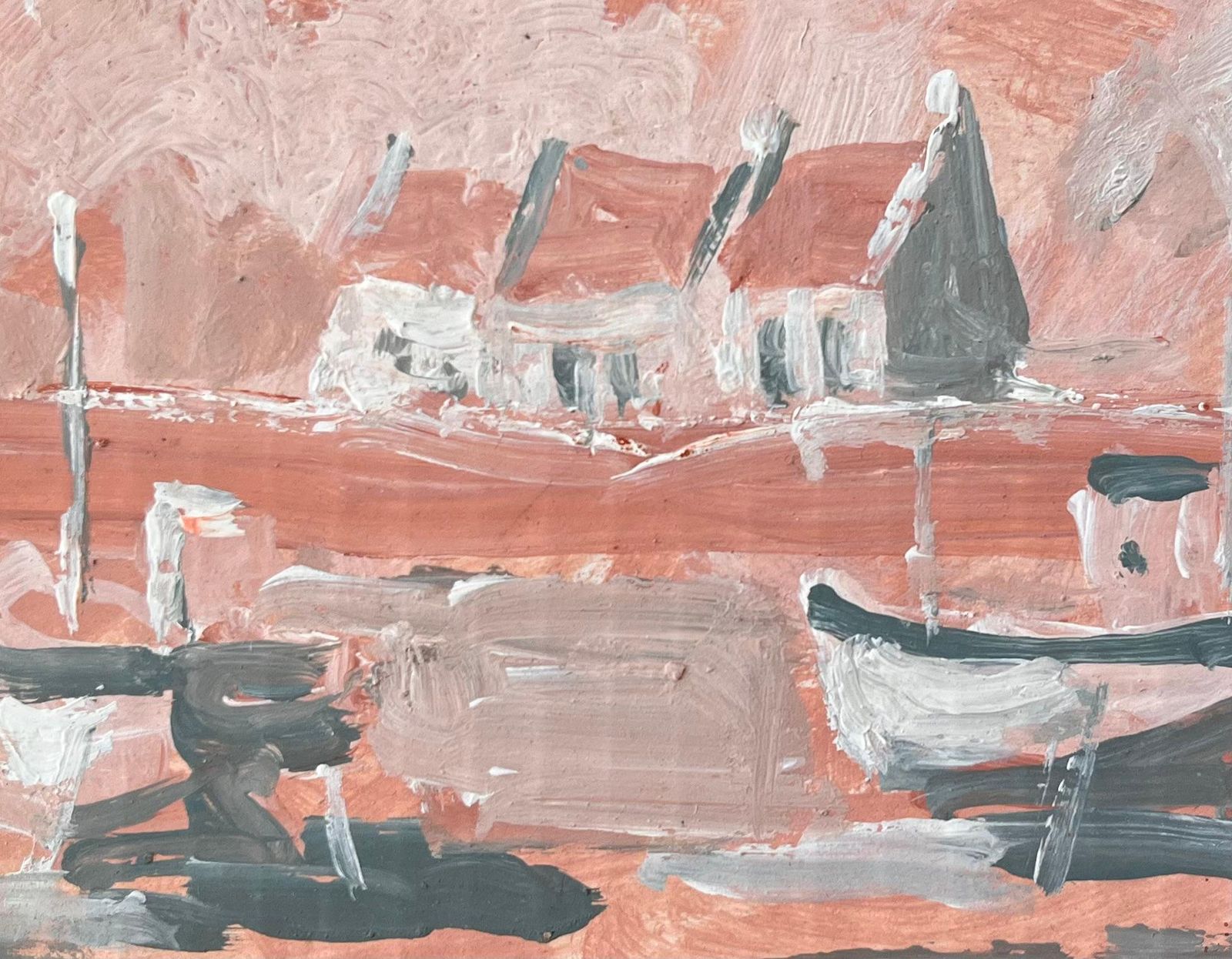 Fanch Lelfrench Monochrome Coastal Scene With Boats And Cottages In Oil photo buy