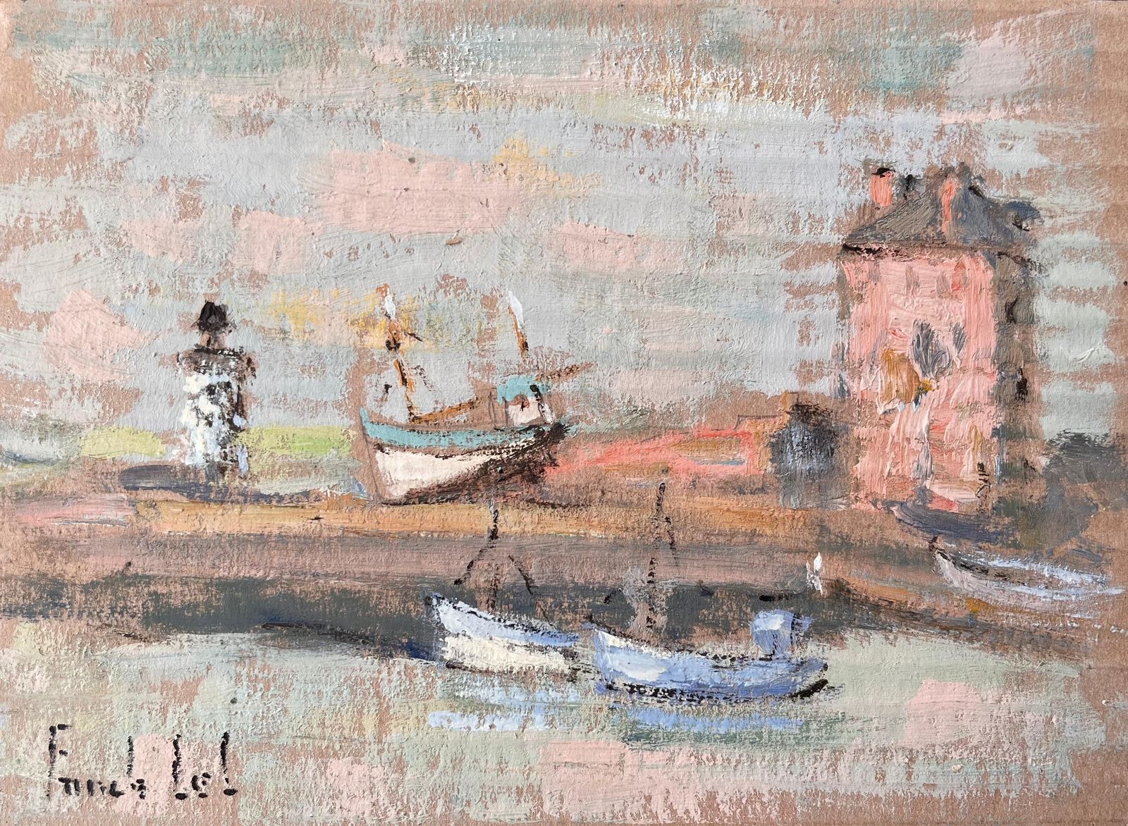 Fanch Lelfrench Harbour Scene With Lighthouse And Boats In Camaret By Fanch Lel