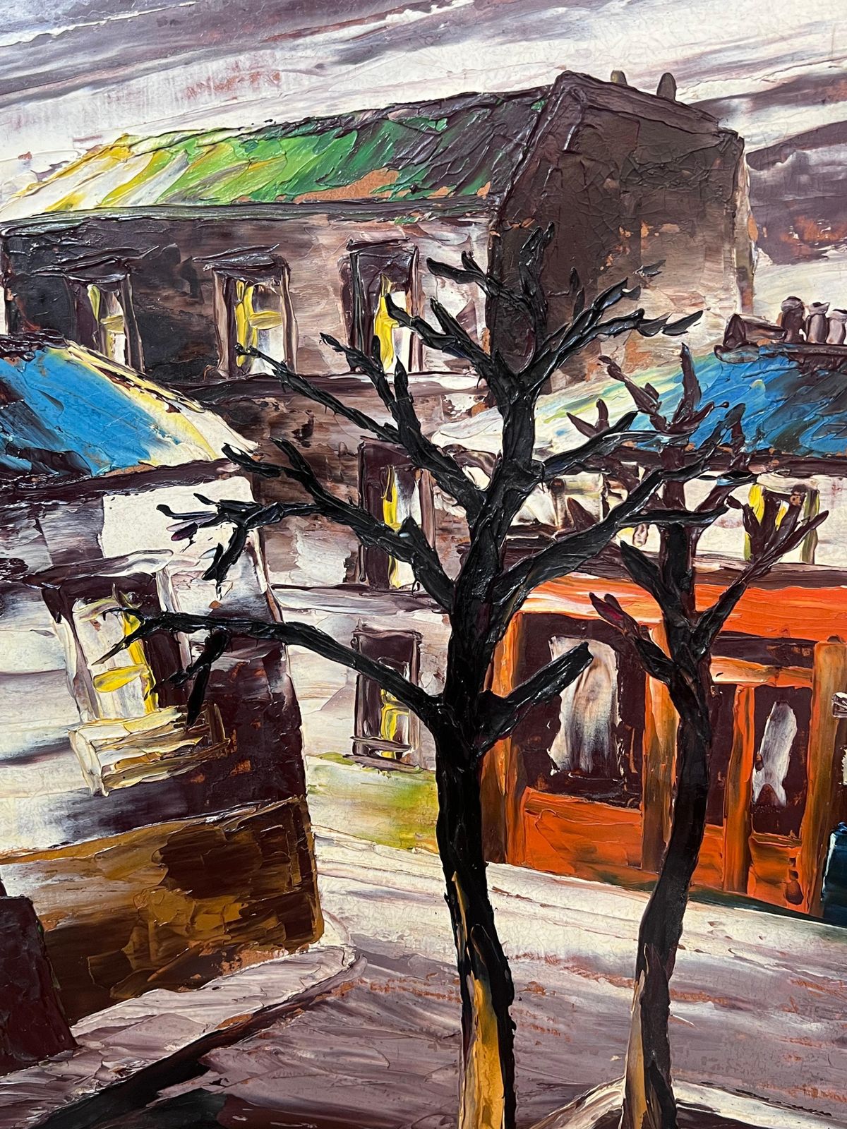Léon Schwartz   Abrys20th Century French Expressionist Oil Painting City Streets At Night photo vintage