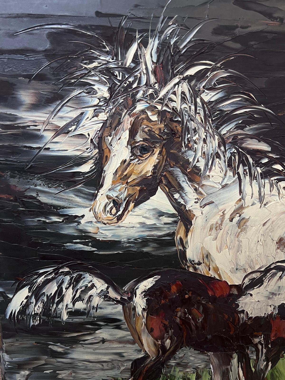 Léon Schwartz Abrysfrench Expressionist Signed Oil Horse & Her Foal In Landscape, 20th Century photo furniture