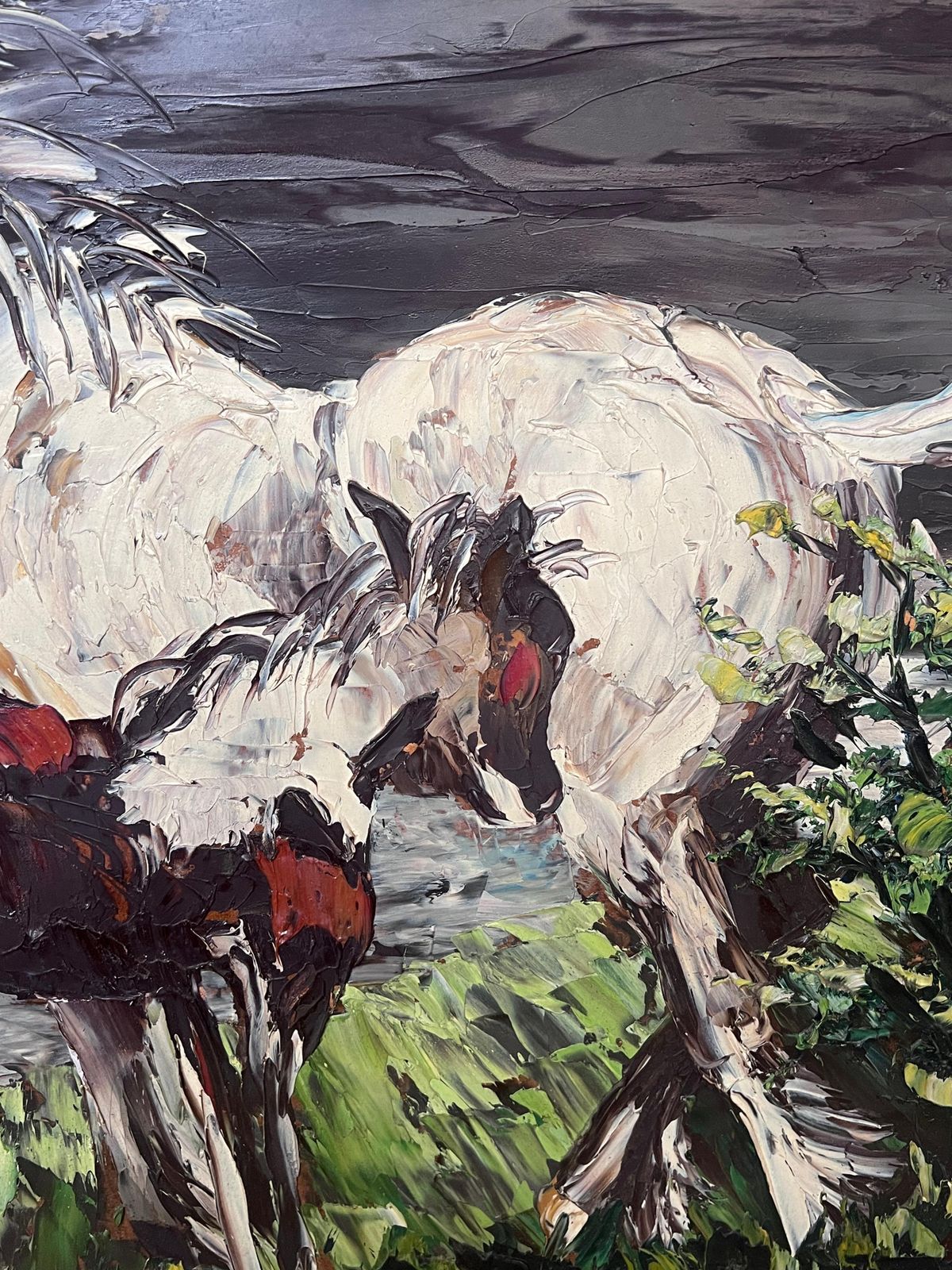 Léon Schwartz Abrysfrench Expressionist Signed Oil Horse & Her Foal In Landscape, 20th Century photo vinterior