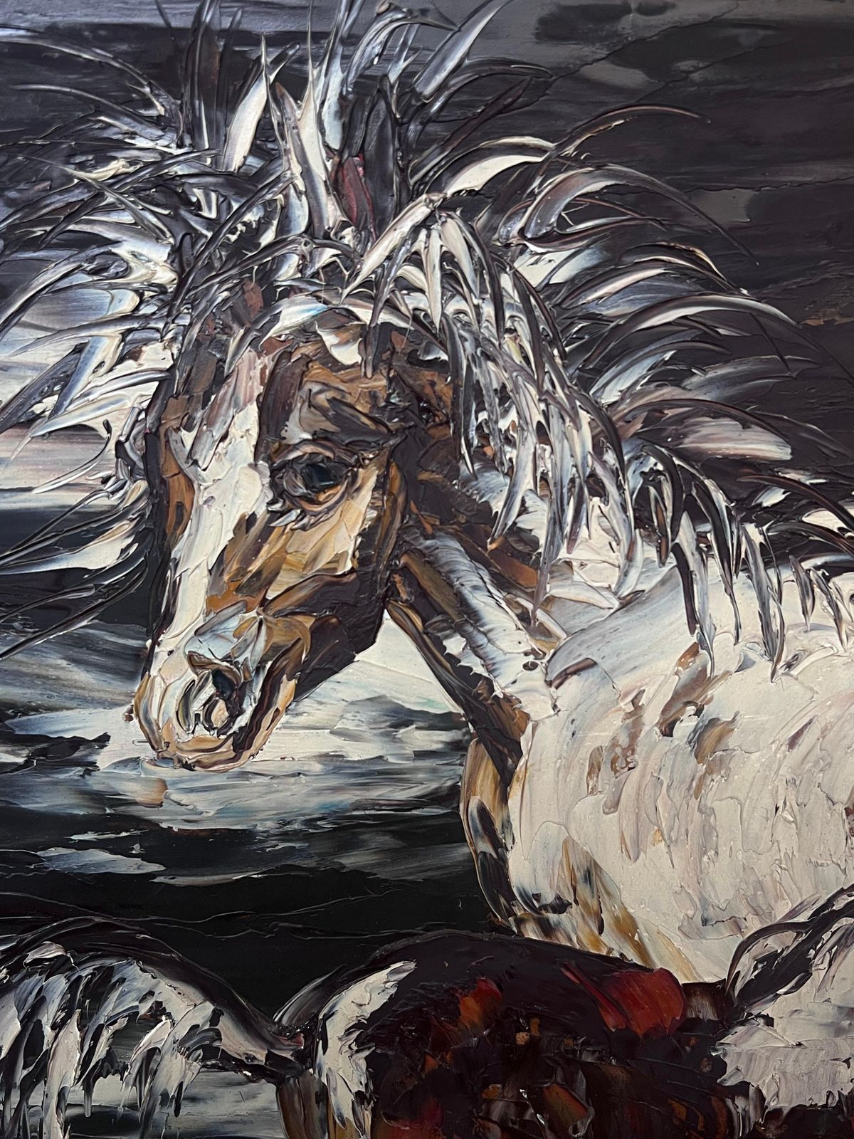 Léon Schwartz Abrysfrench Expressionist Signed Oil Horse & Her Foal In Landscape, 20th Century photo vintage