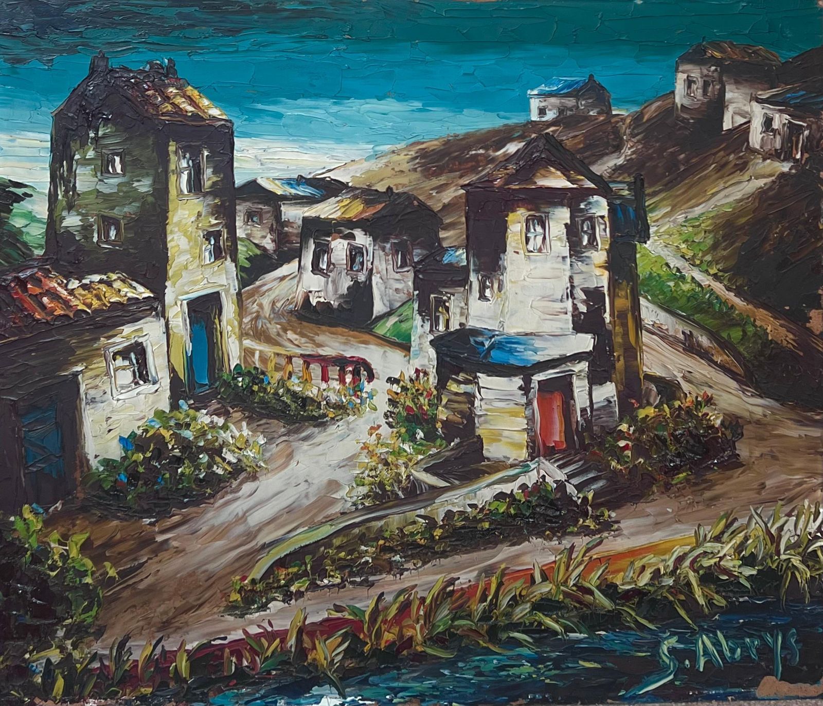 Léon Schwartz   Abrys20th Century French Expressionist Artist Winding Streets In Old Village