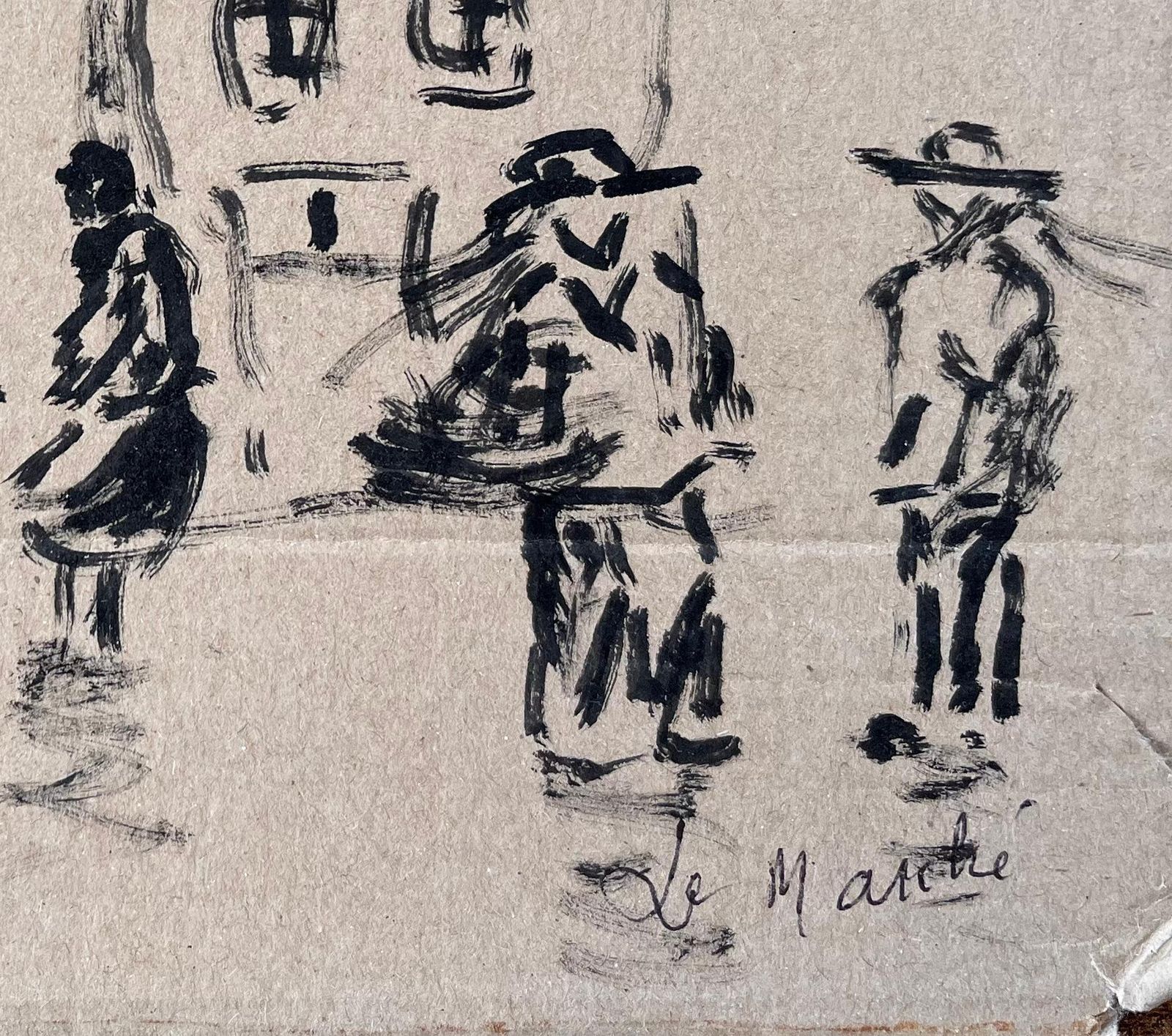 Fanch Lelfrench Ink Drawing Of Market Scene With Figures And Umbrella By Fanch Lel photo Art