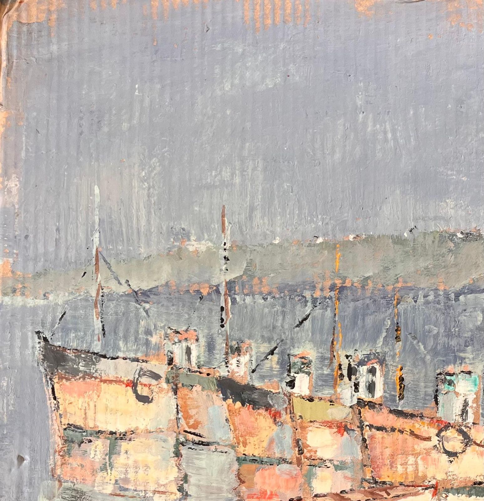 Fanch Lelfrench Impressionist Harbour Scene With Moored Fishing Boats By Fanch Lel photo vinterior
