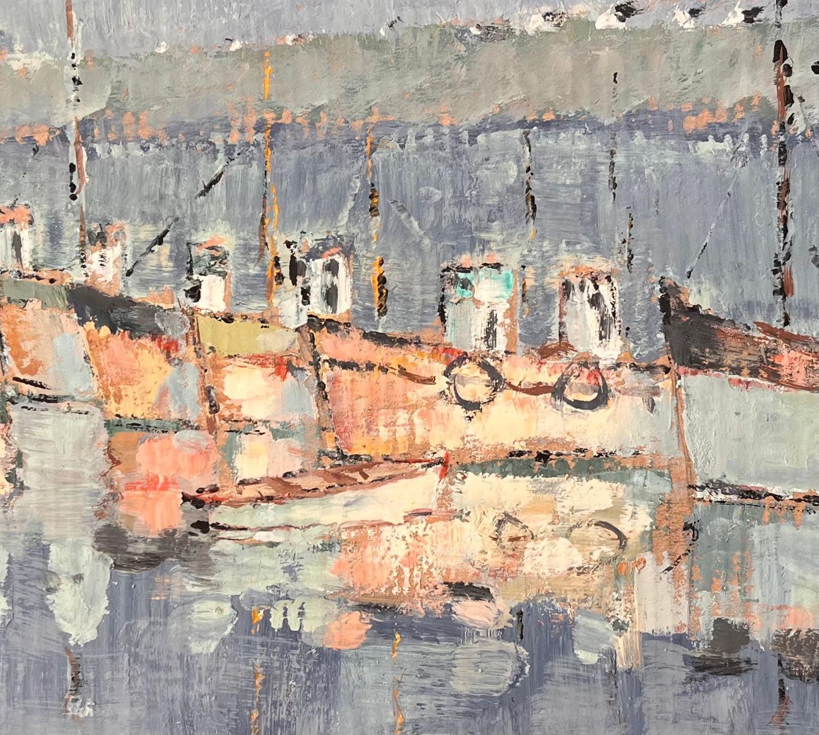 Fanch Lelfrench Impressionist Harbour Scene With Moored Fishing Boats By Fanch Lel photo buy