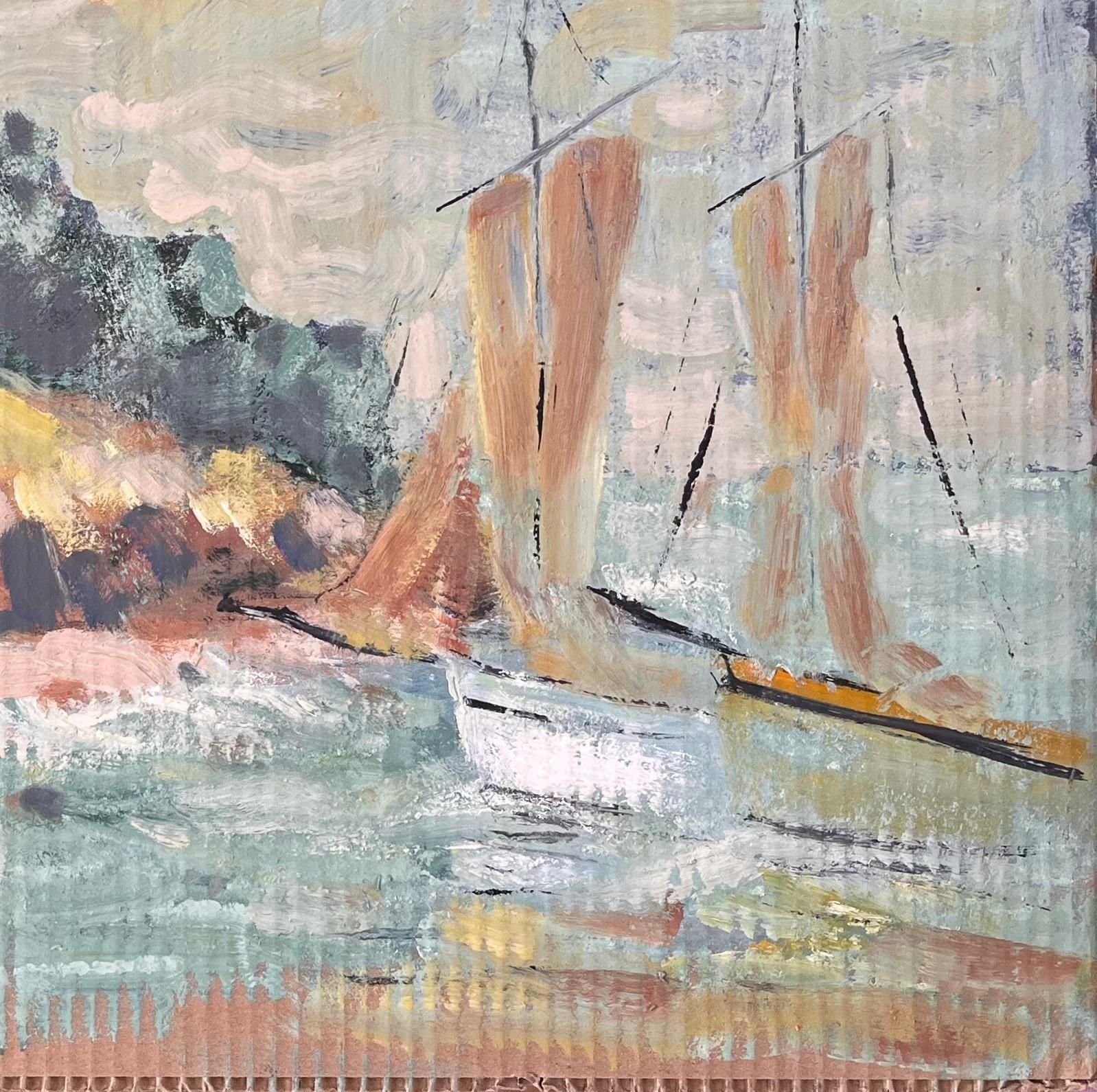 Fanch Lelfrench Impressionist Coastal Scene With Sailboat And Cliffside Cottage photo Art