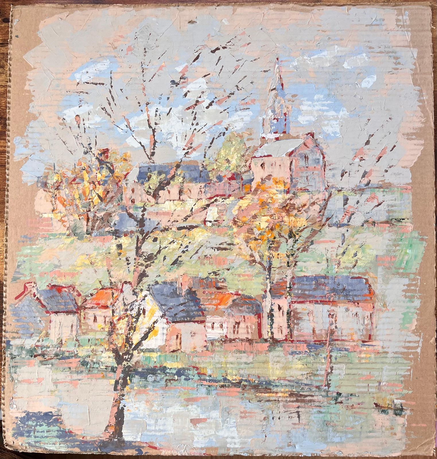 Fanch Lelimpressionist Village Hilltop Church Scene With Autumn Trees By Fanch Lel photo furniture