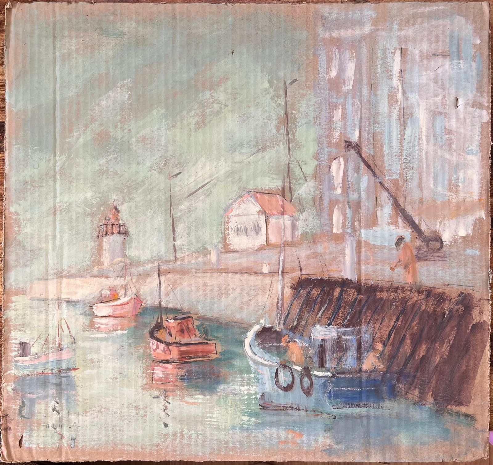 Fanch Lelfrench Impressionist Harbour Scene In Fécamp Normandy With Lighthouse And Boats photo furniture