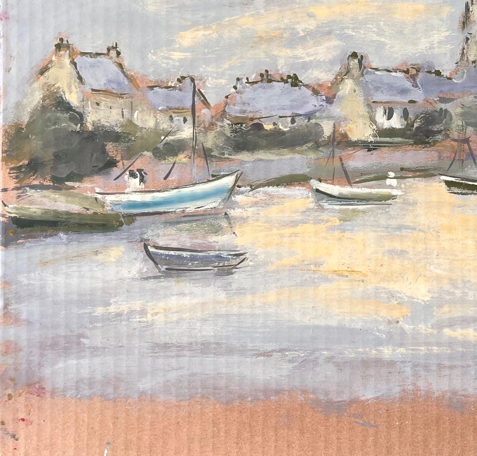 Fanch Lelfrench Impressionist Village Harbour With Boats At Dusk By Fanch Lel photo vinterior