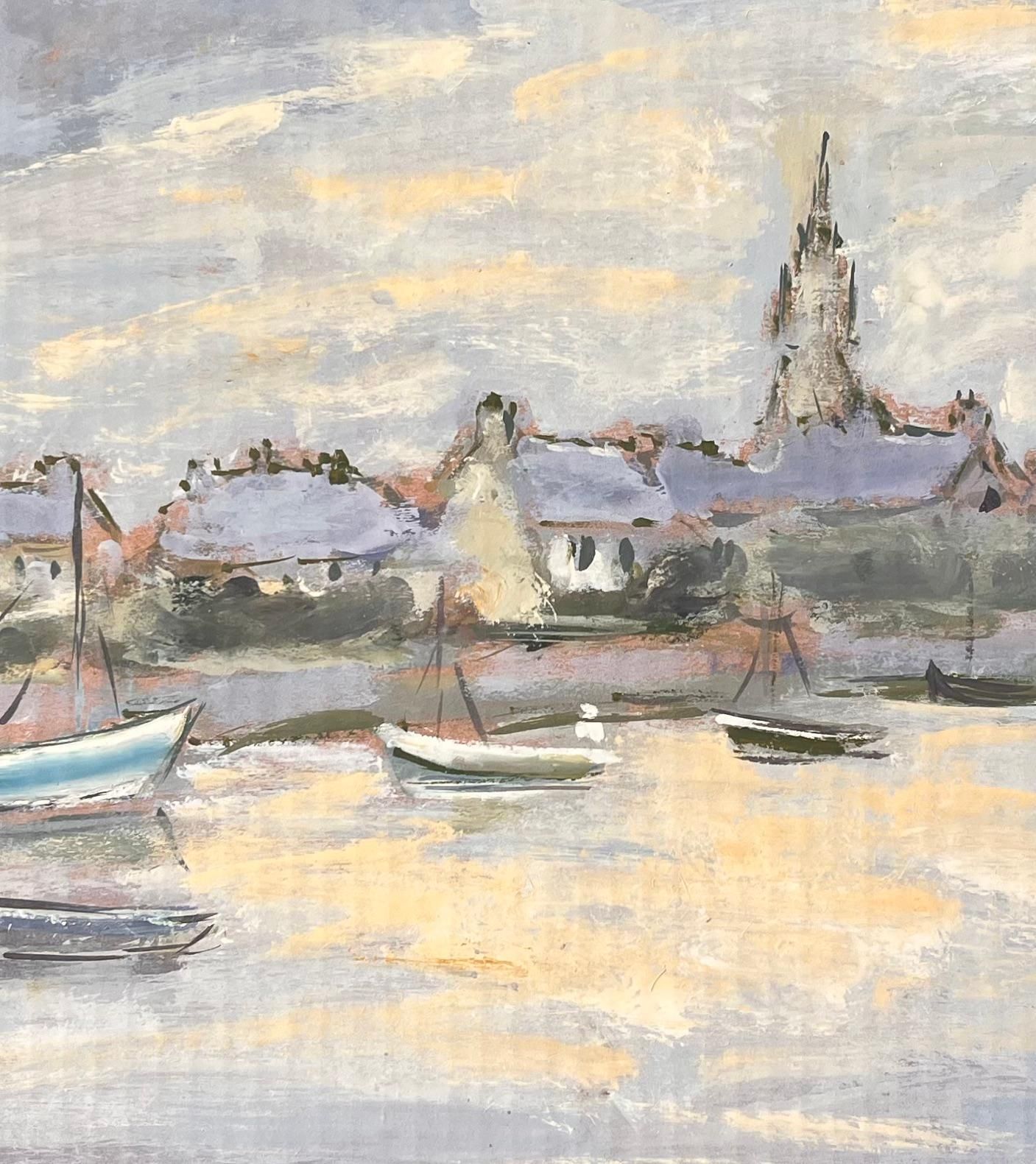Fanch Lelfrench Impressionist Village Harbour With Boats At Dusk By Fanch Lel photo buy