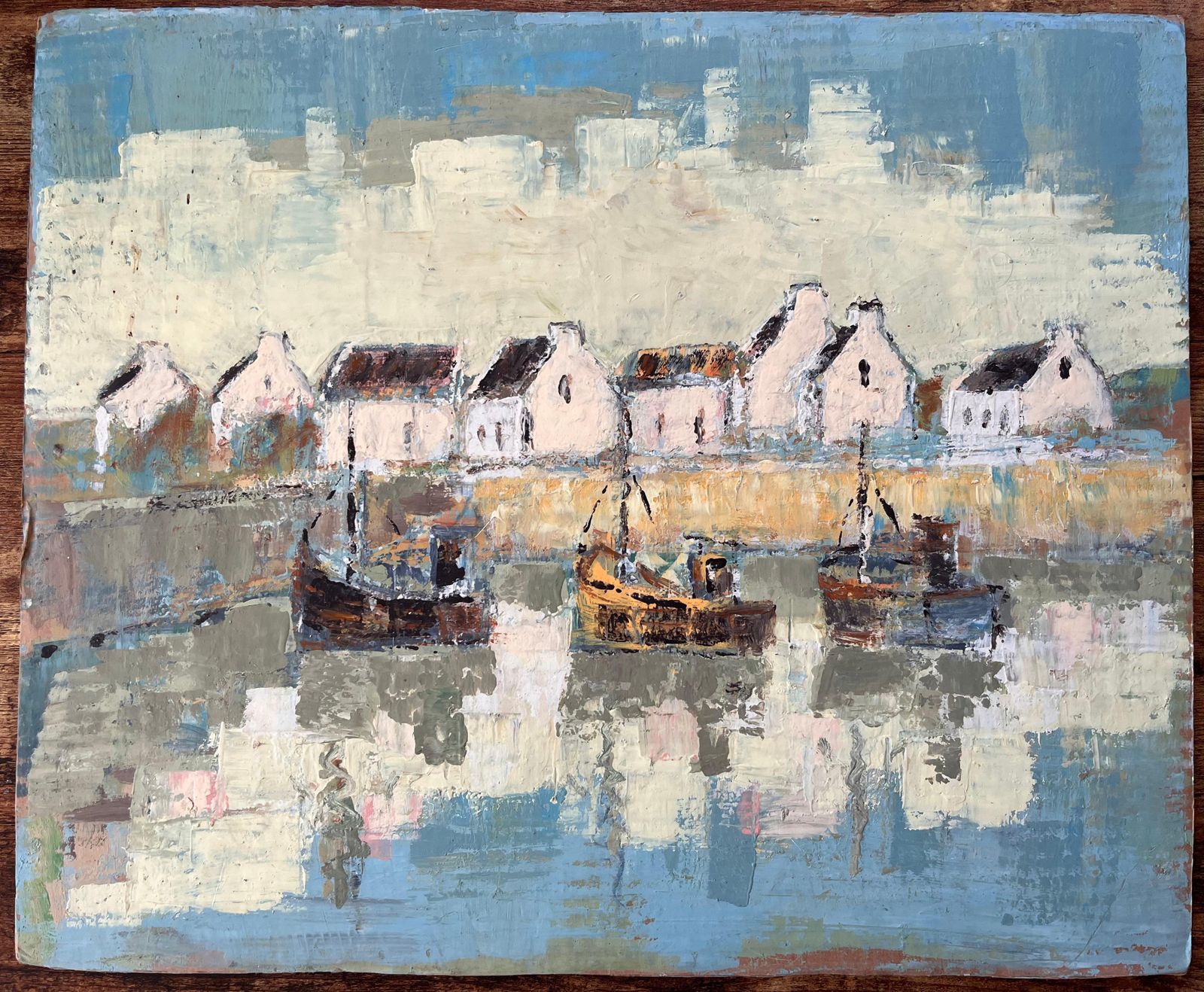 Fanch Lelfrench Impressionist Harbour Scene With Fishing Boats And Whitewashed Houses photo furniture