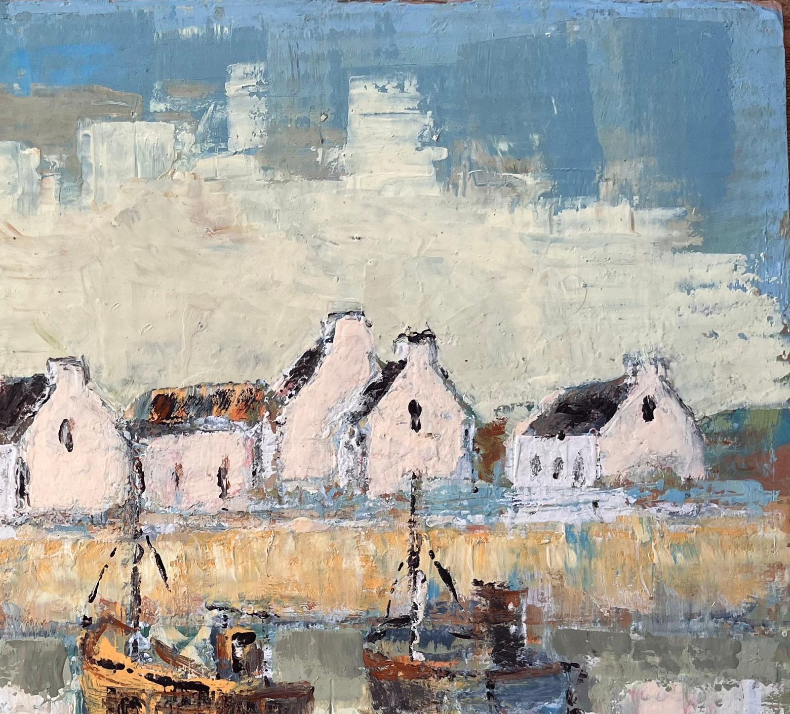 Fanch Lelfrench Impressionist Harbour Scene With Fishing Boats And Whitewashed Houses photo Art