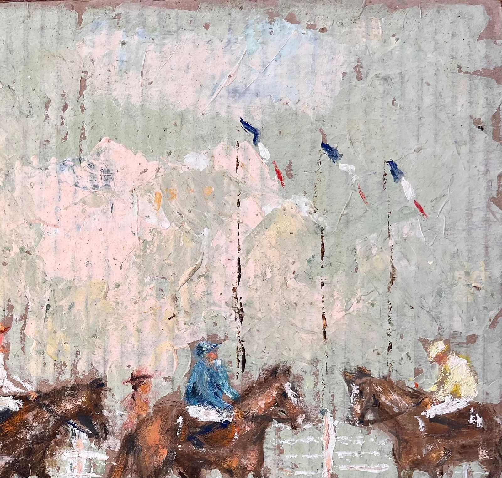 Fanch Lelfrench Impressionist Equestrian Parade With Jockeys And French Flags photo vinterior