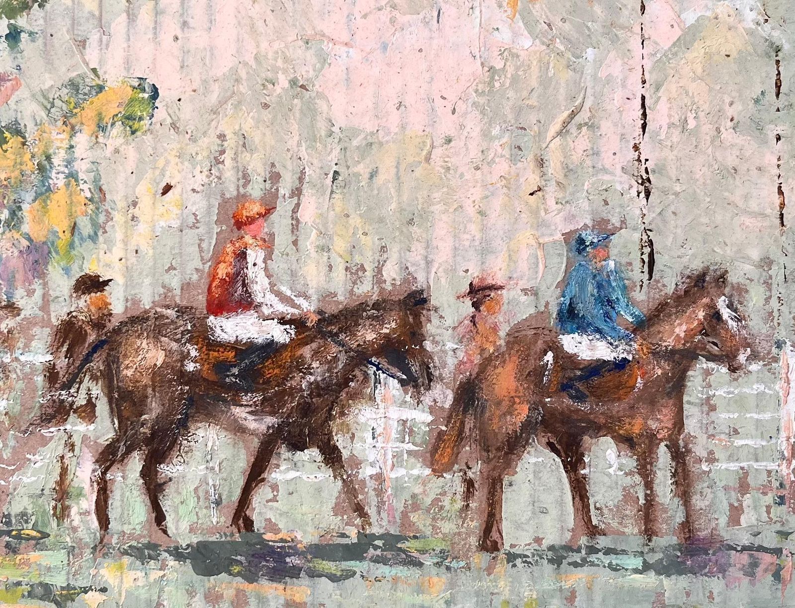 Fanch Lelfrench Impressionist Equestrian Parade With Jockeys And French Flags photo buy