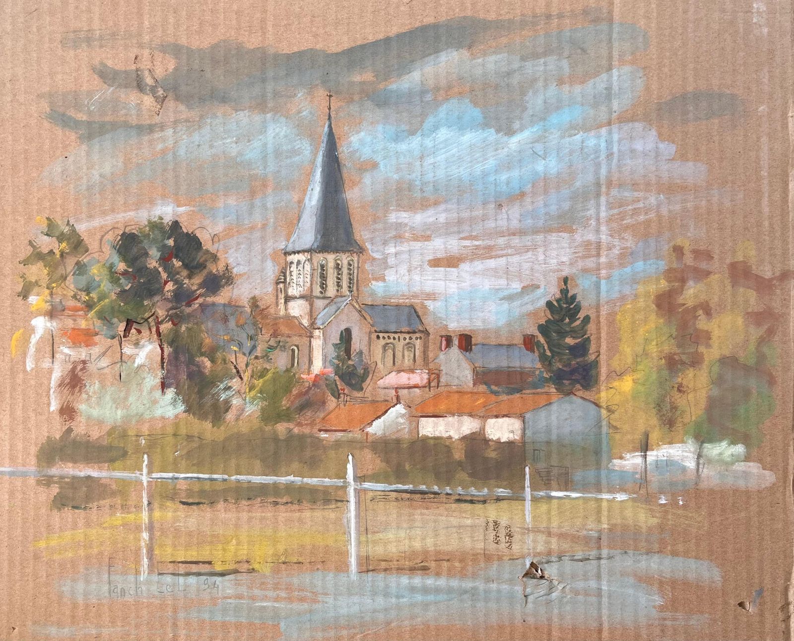Fanch Lelfrench Impressionist Village Landscape With Church And Red Roofs By Fanch Lel1994