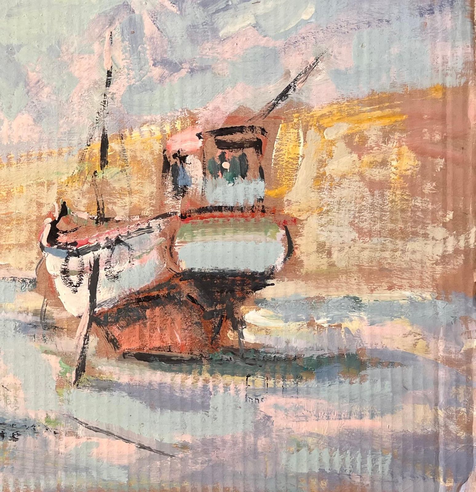 Fanch Lelfrench Impressionist Harbour Scene With Boats And Lighthouse In Erquy photo Art