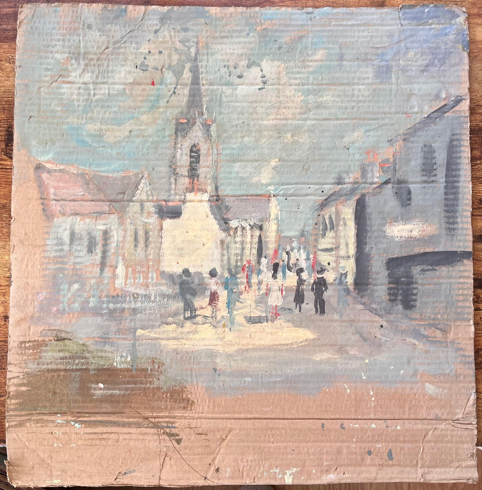 Fanch Lelfrench Impressionist Village Street Scene With Church And Figures photo furniture