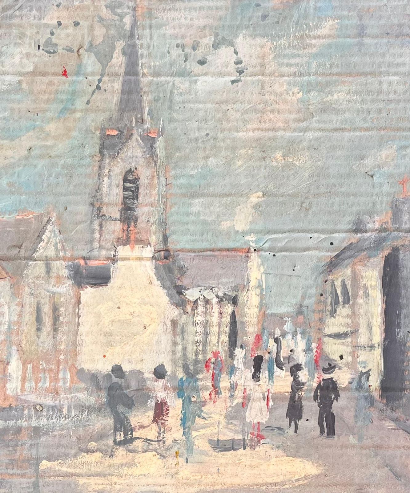 Fanch Lelfrench Impressionist Village Street Scene With Church And Figures photo buy