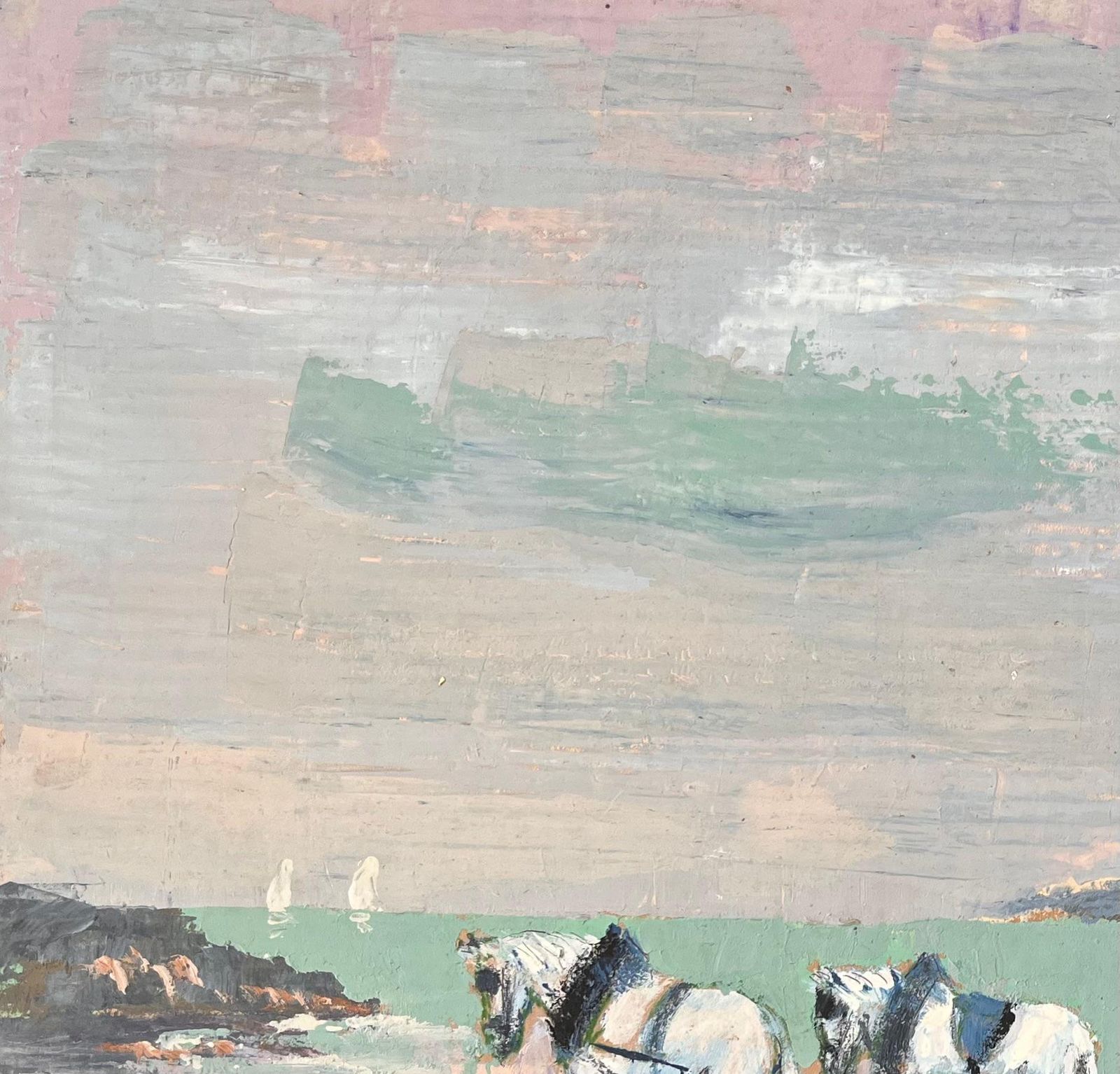 Fanch Lelimpressionist Coastal Scene With Horse Cart Seaweed Gatherers And Pastel Sky photo vinterior