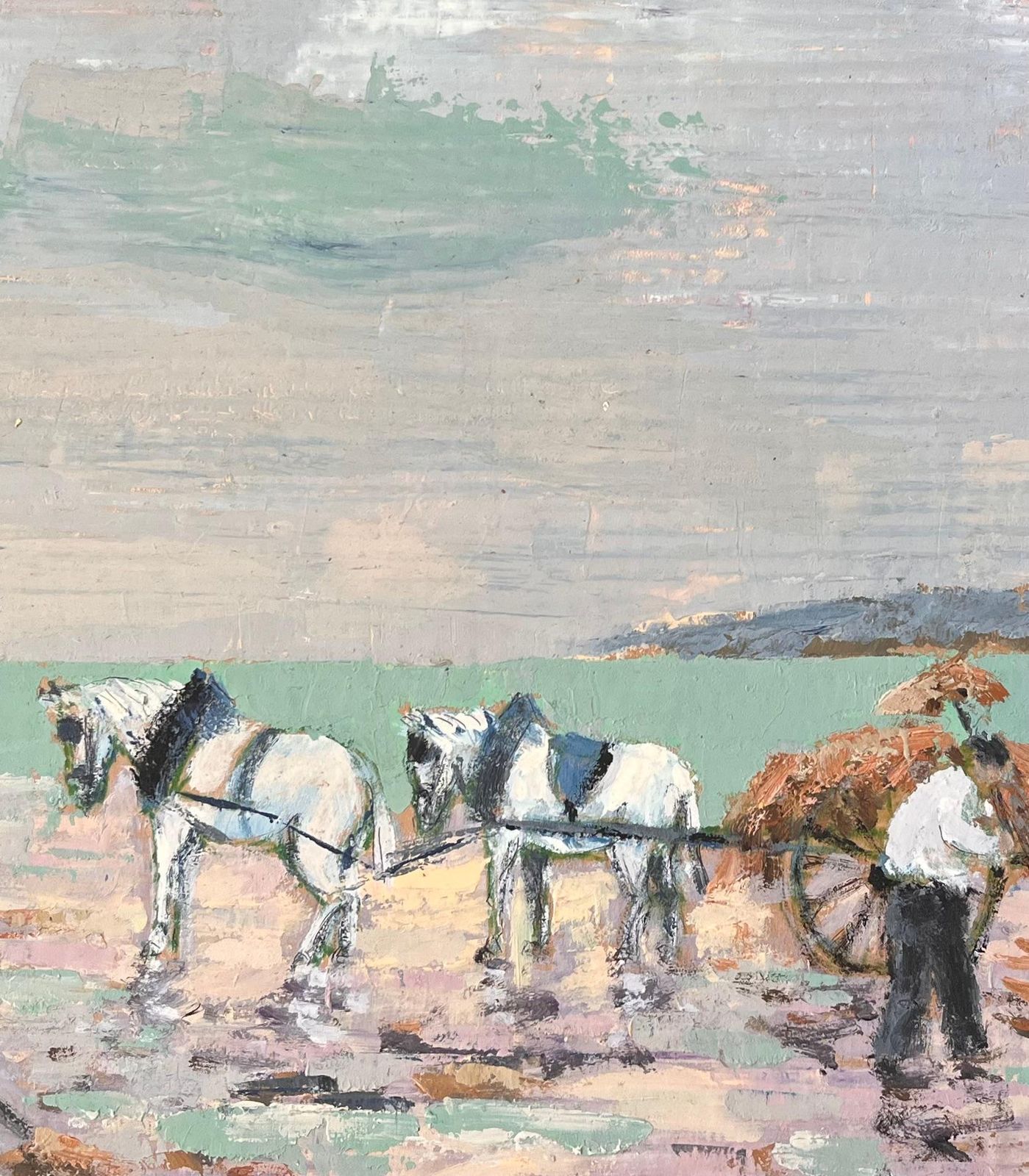 Fanch Lelimpressionist Coastal Scene With Horse Cart Seaweed Gatherers And Pastel Sky photo buy