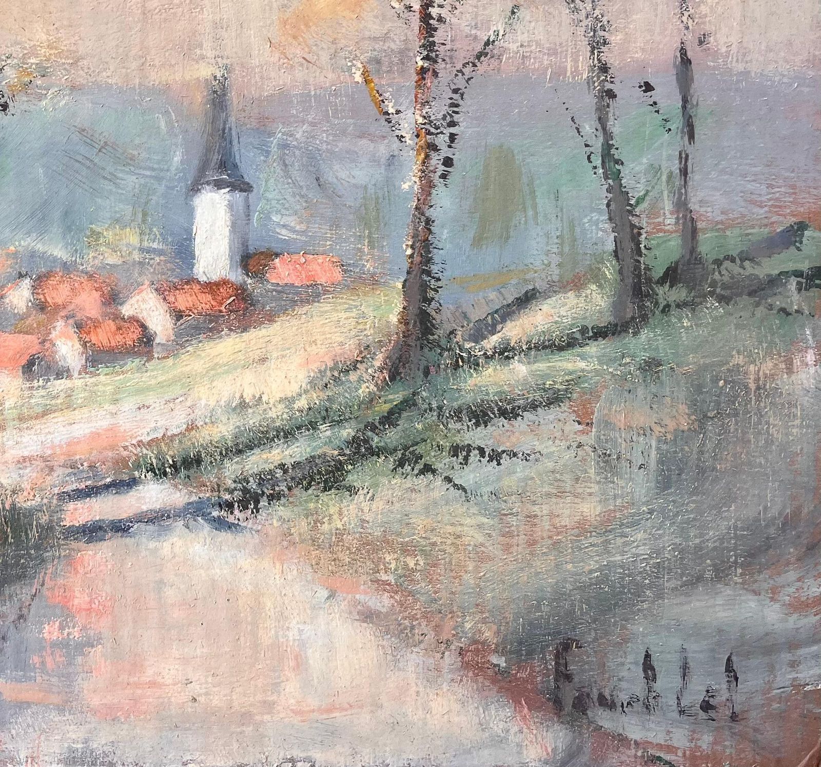 Fanch Lelimpressionist Countryside Scene With Church Spire Red Roofs And Autumn Trees photo for sale