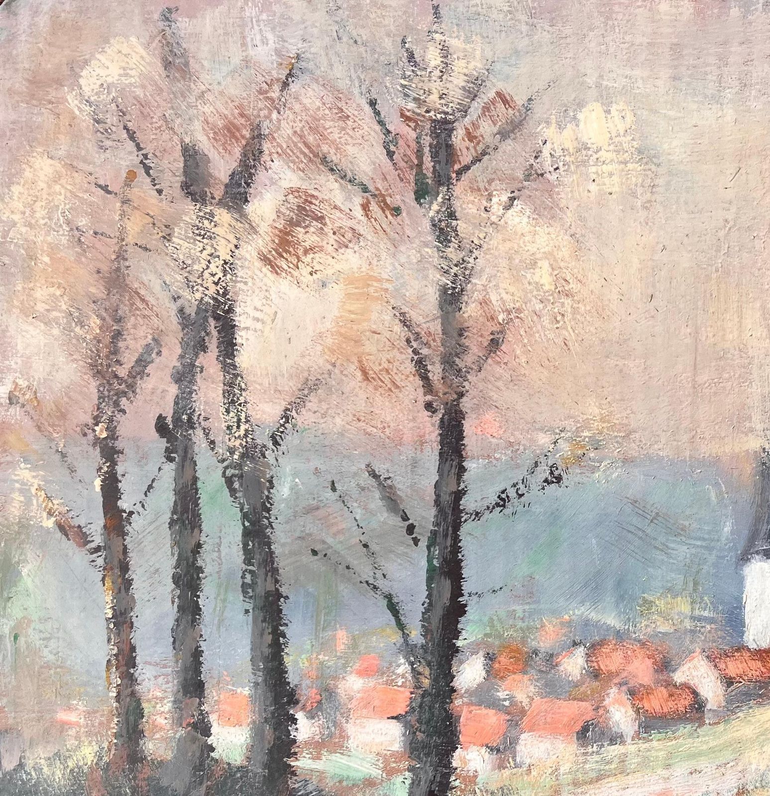 Fanch Lelimpressionist Countryside Scene With Church Spire Red Roofs And Autumn Trees photo 520.0