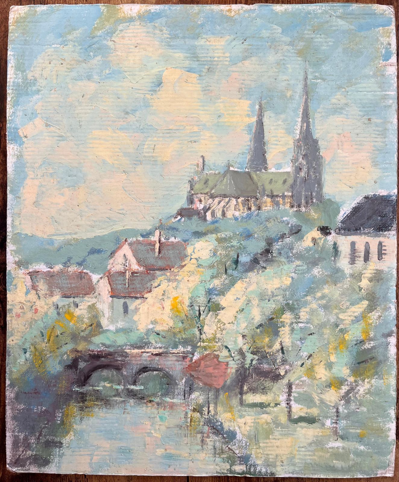 Fanch Lelimpressionist View Of Hilltop Cathedral And Bridge And Riverside Village photo furniture