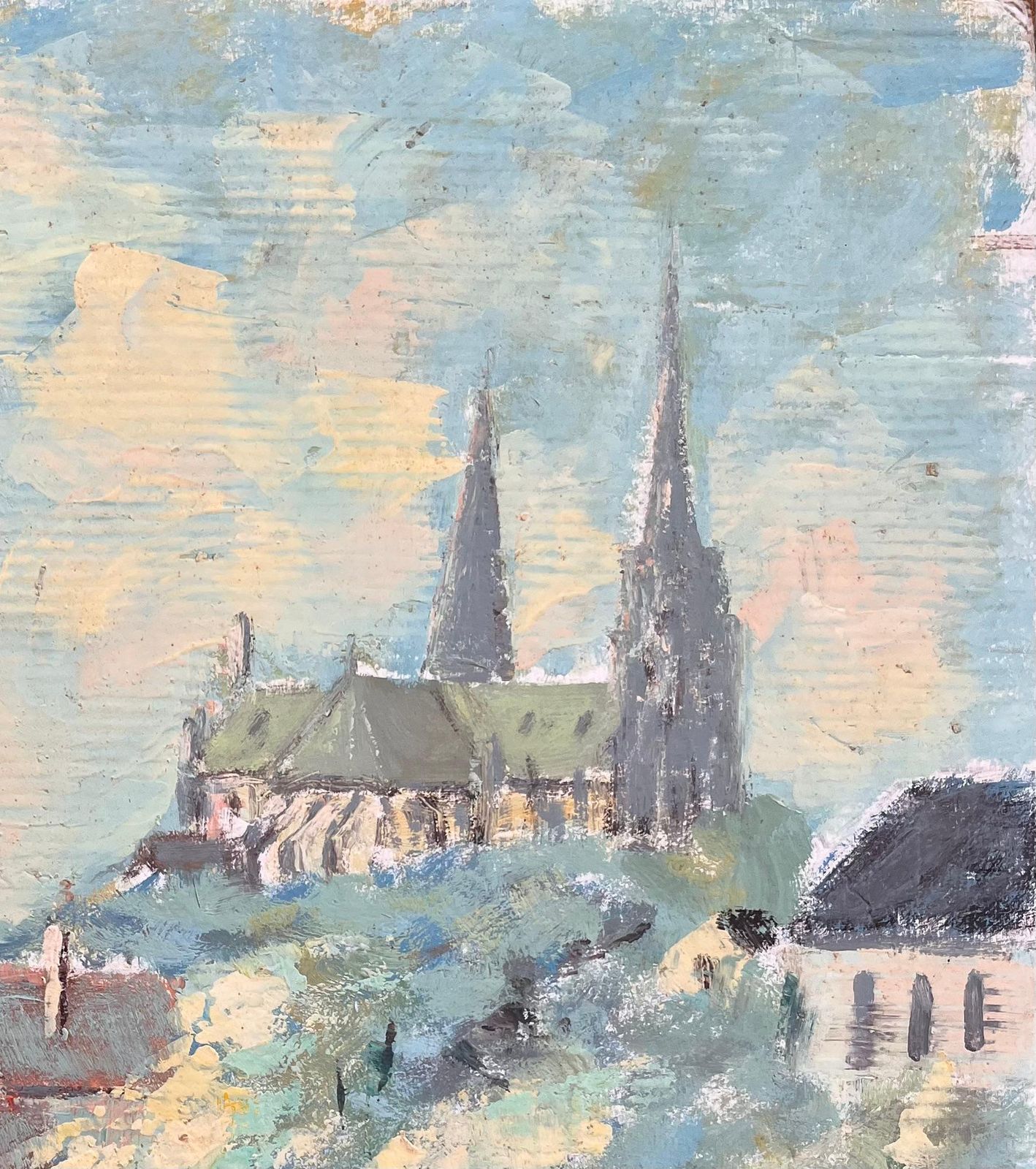 Fanch Lelimpressionist View Of Hilltop Cathedral And Bridge And Riverside Village photo for sale