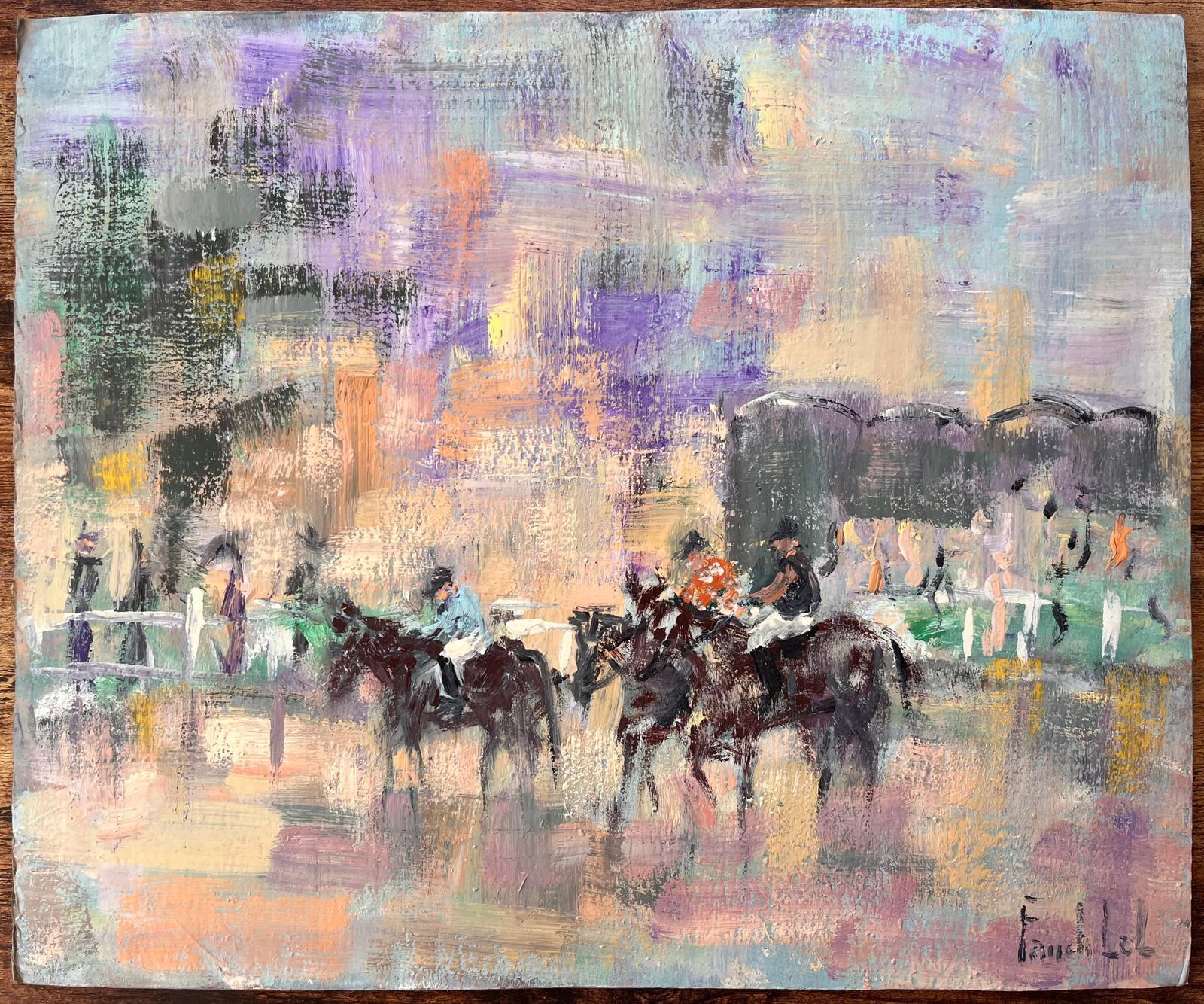 Fanch Lelimpressionist Horse Racing Scene With Jockeys And Spectators Under Violet Sky photo furniture