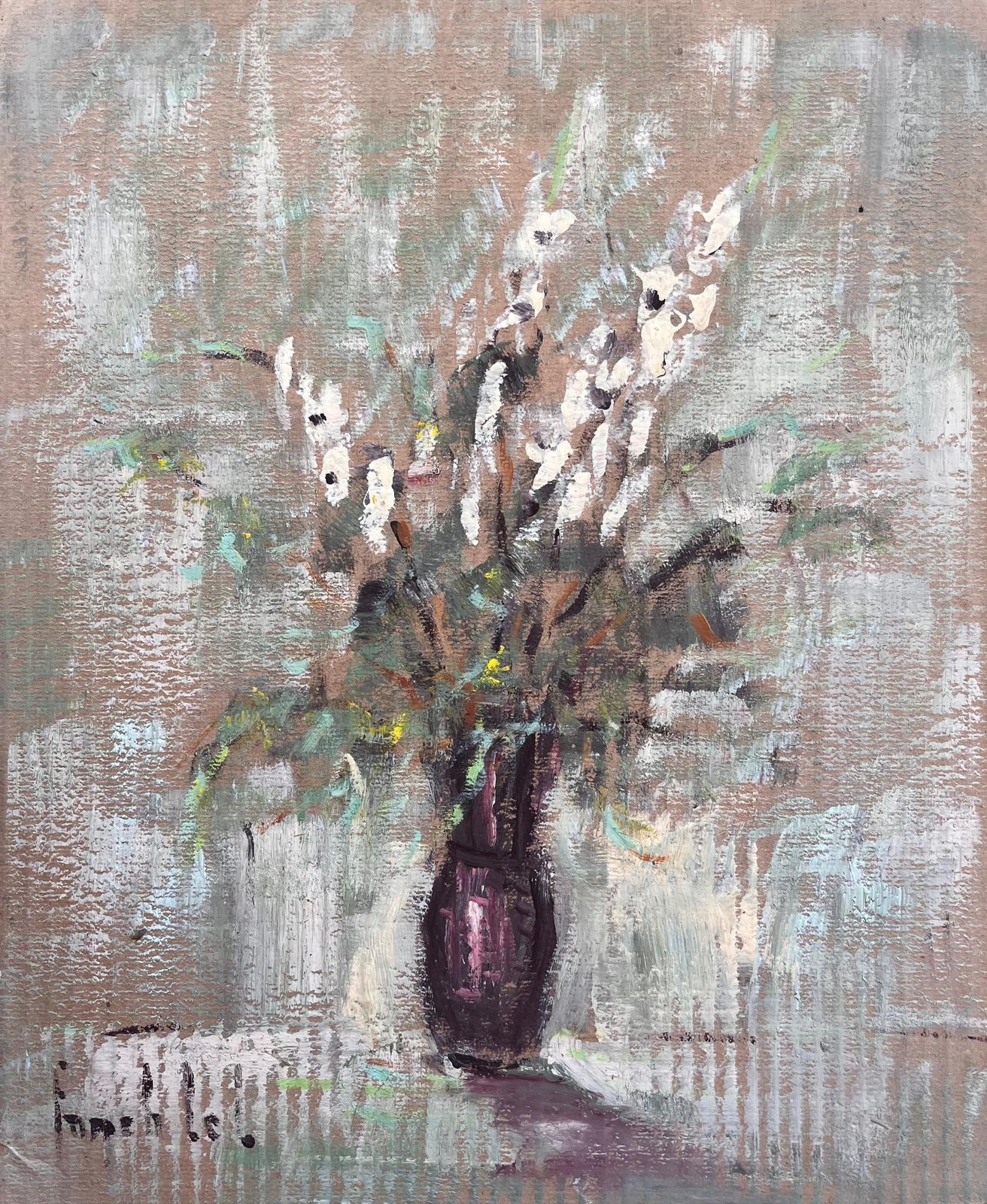 Fanch Lelimpressionist Still Life Of White Gladiolus Flowers In Plum Vase