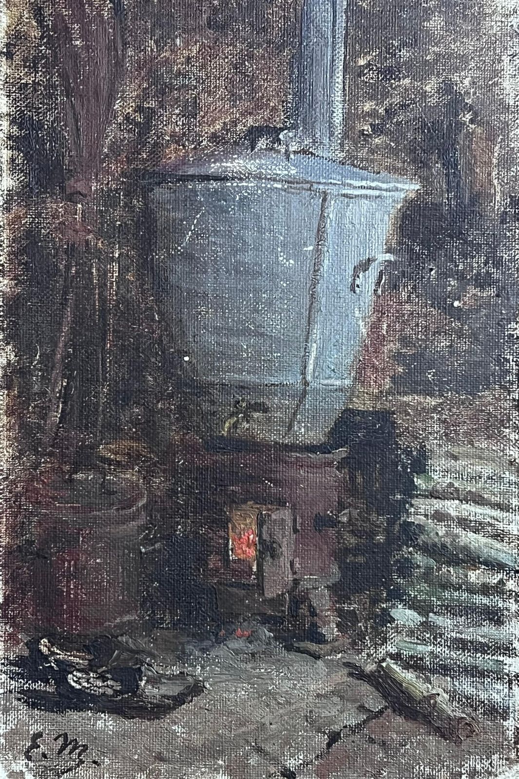 French Schoolantique French Impressionist Oil Sketch Study Of Kitchen Interior photo for sale