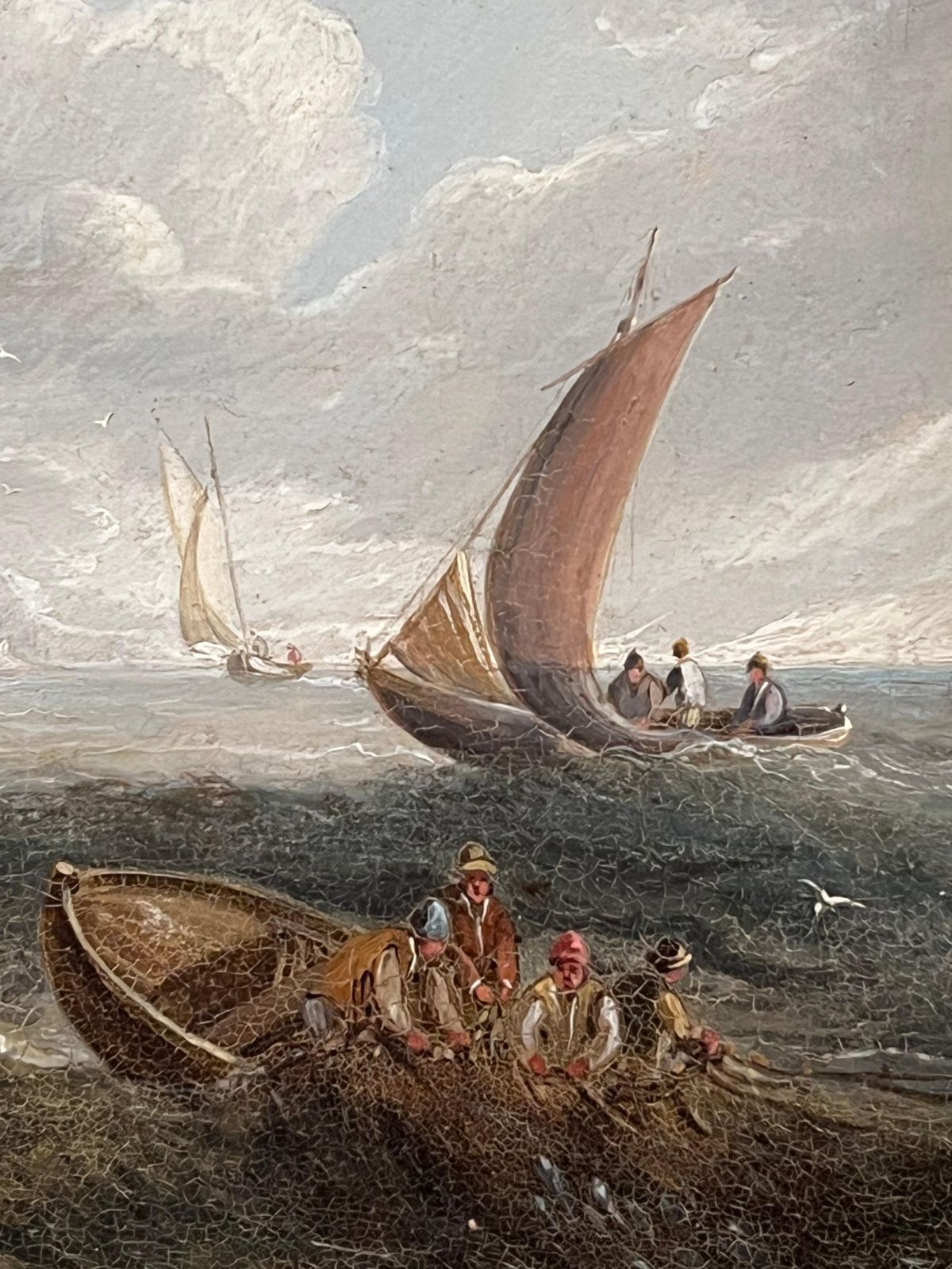 Fine Antique English Marine Oil Painting Shipping Of Rocky Coastline & Figures photo Art