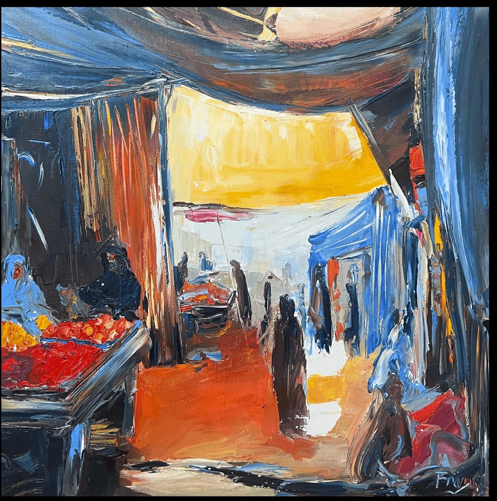 French Schoolnorth African Street Market With Figures French Modernist Signed Painting photo furniture