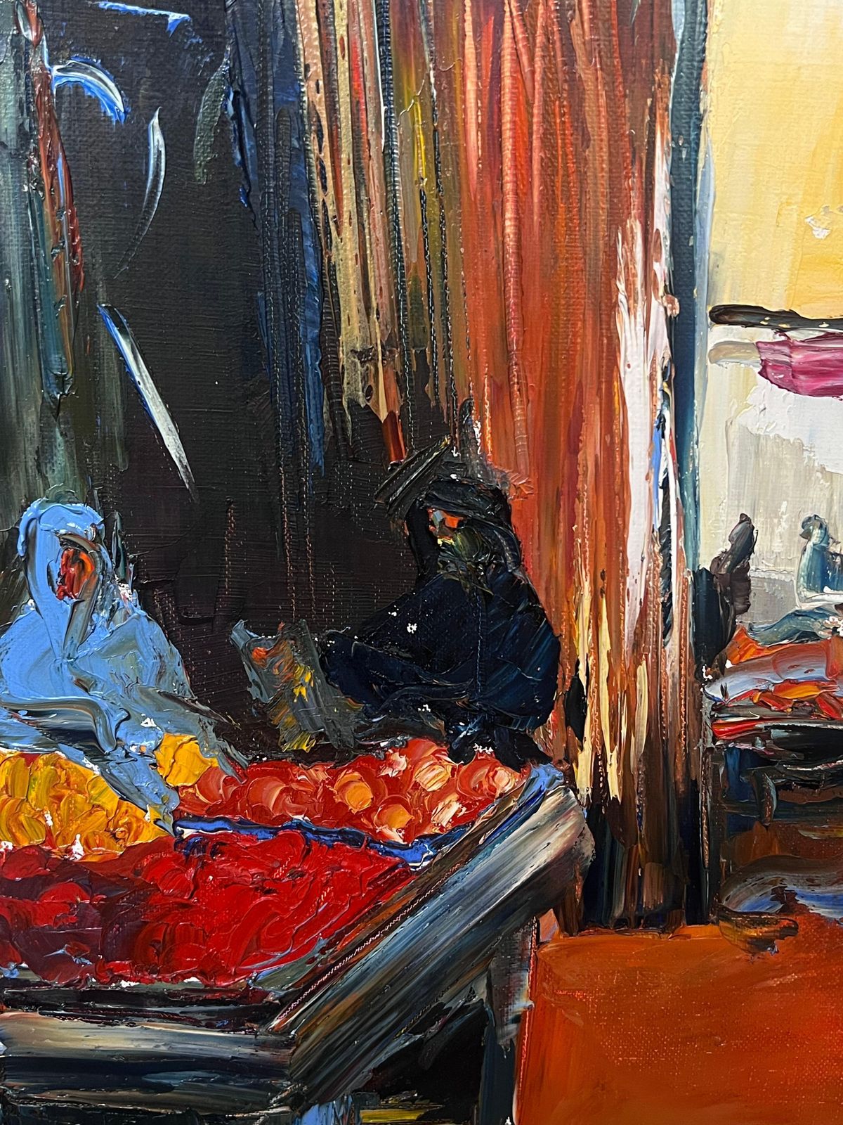 French Schoolnorth African Street Market With Figures French Modernist Signed Painting photo vinterior