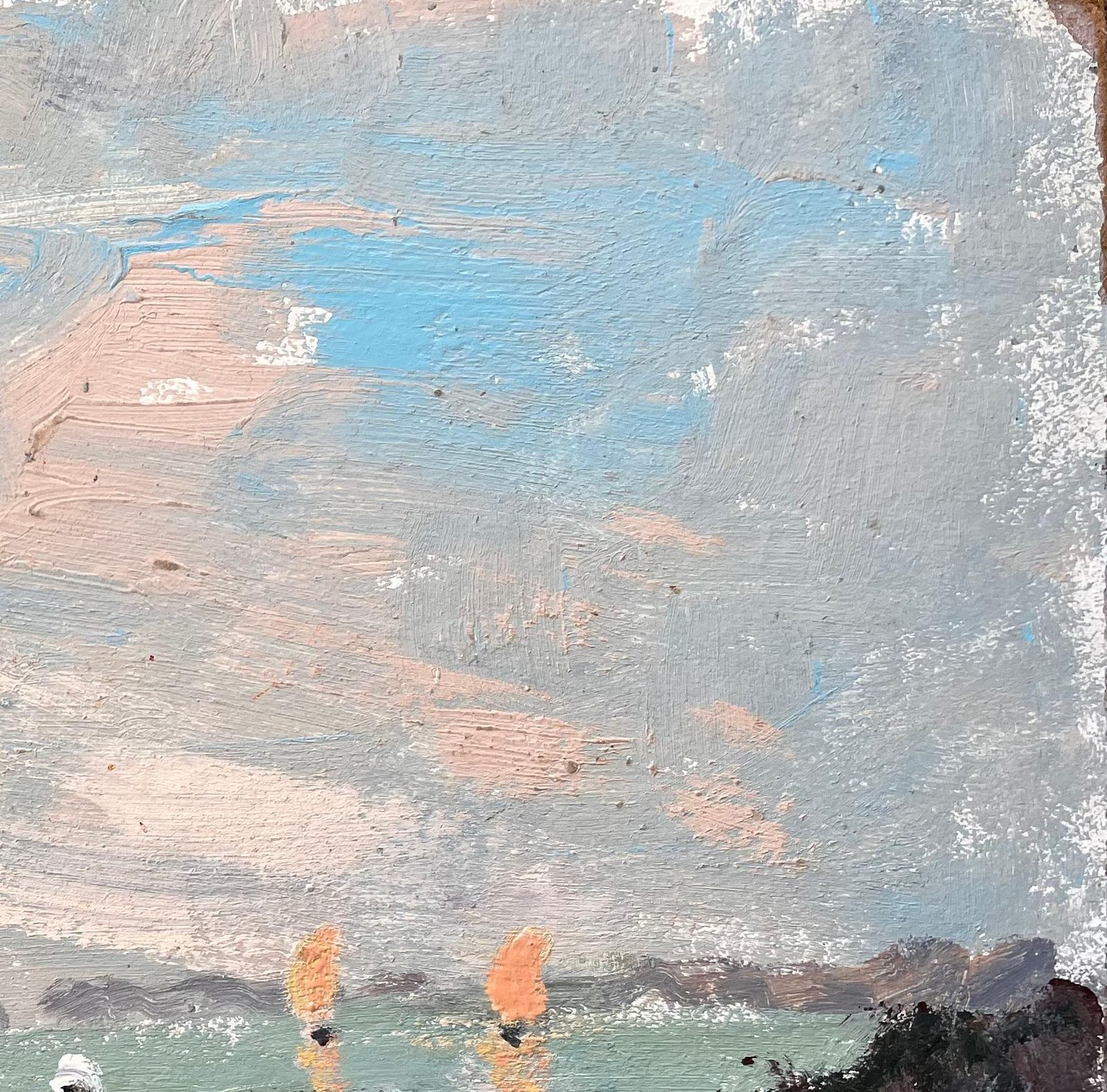 Fanch Lelfrench Coastal Oil Painting Of Low Tide Shore Fishing With Sailboats And Figures photo Art