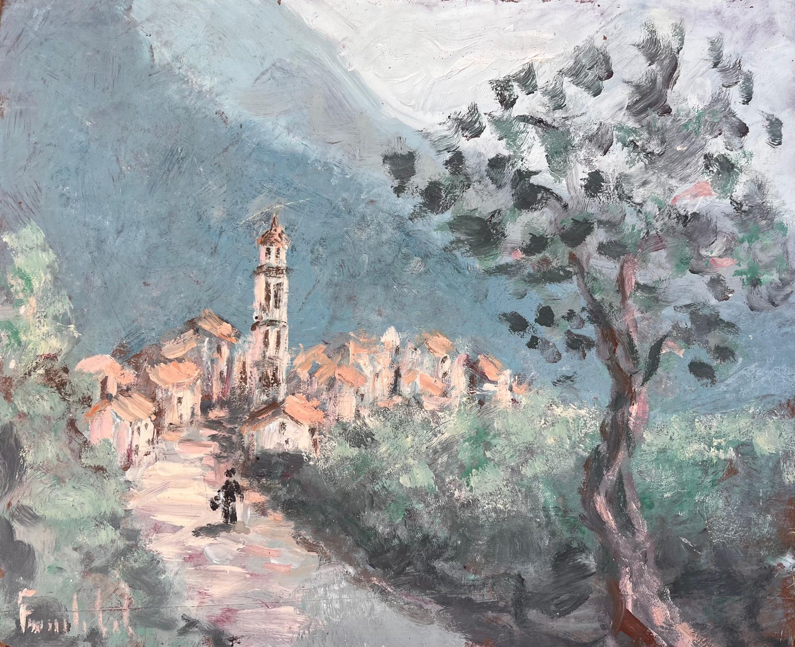 Fanch Lelimpressionist Village Scene With Tower And Olive Tree View Of Monte Maggiore