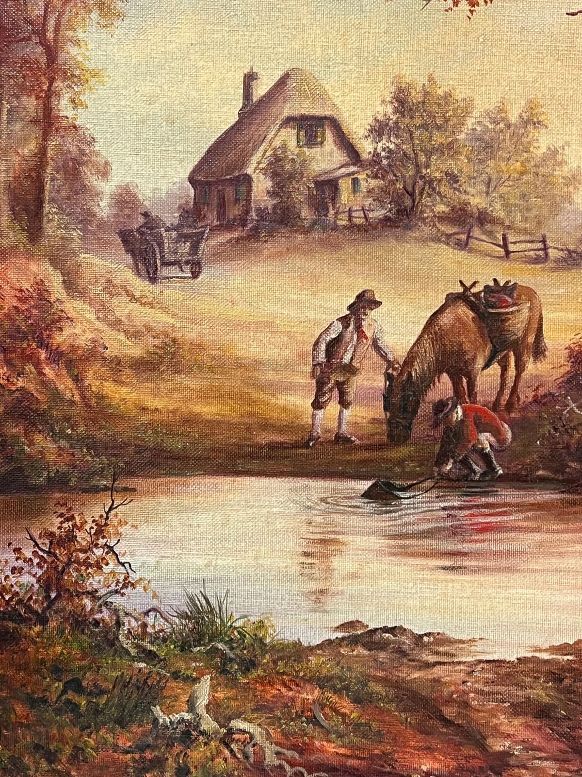 photo furniture European Artisttraditional English Rural Country Scene Horse Drinking From Pool With Figures