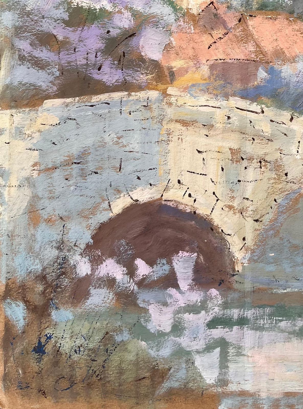 Fanch Lelimpressionist French Harvest Landscape With Stone Bridge And Castle Near Amiens1996 photo for sale
