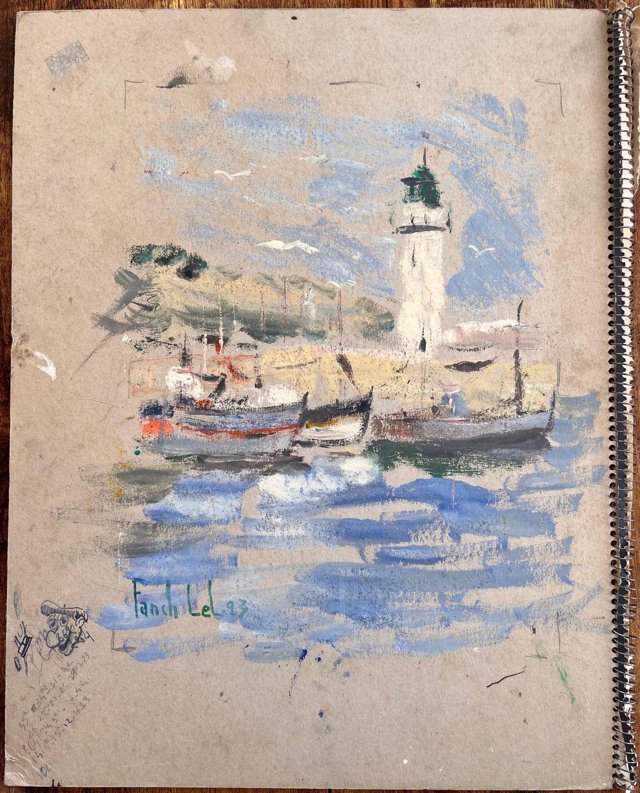 Fanch Lelimpressionist Harbour Scene With Lighthouse Fishing Boats And Seagulls In Motion1993 photo furniture