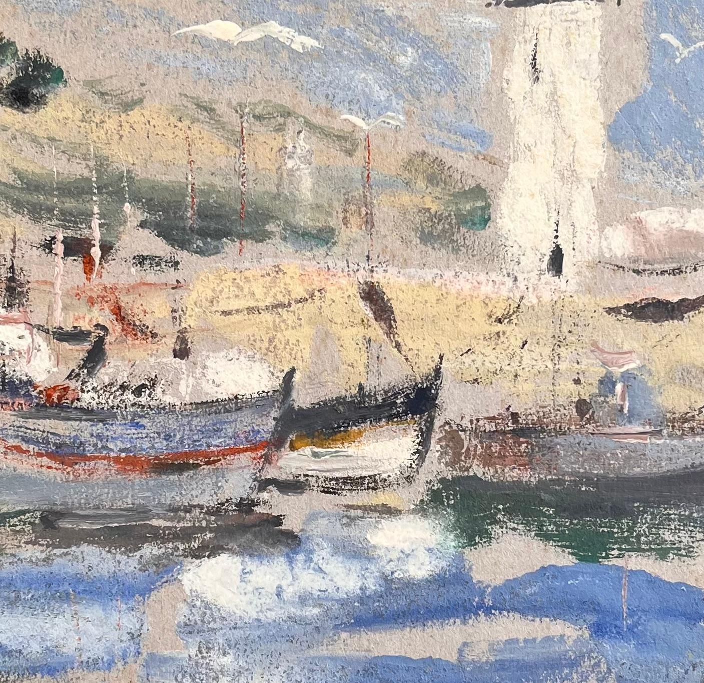 Fanch Lelimpressionist Harbour Scene With Lighthouse Fishing Boats And Seagulls In Motion1993 photo buy