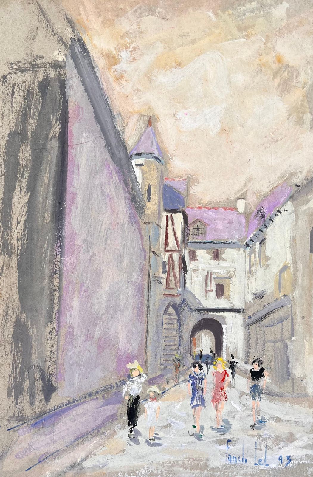 Fanch Lelimpressionist Street Scene Of Mont Saint Michel With Tourists And Buildings1993