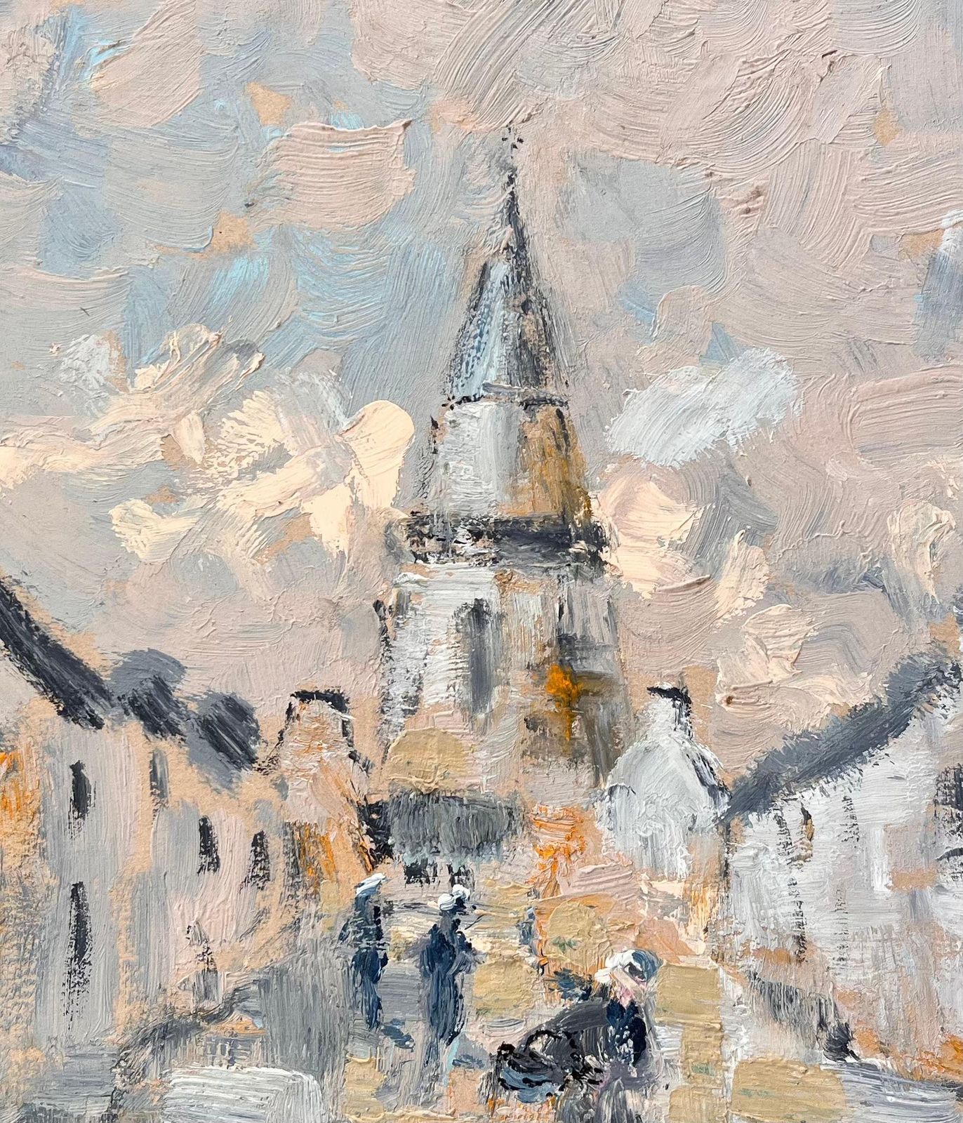 Fanch Lelimpressionist Village Street Scene With Church Tower And Figures In Winter Light photo buy