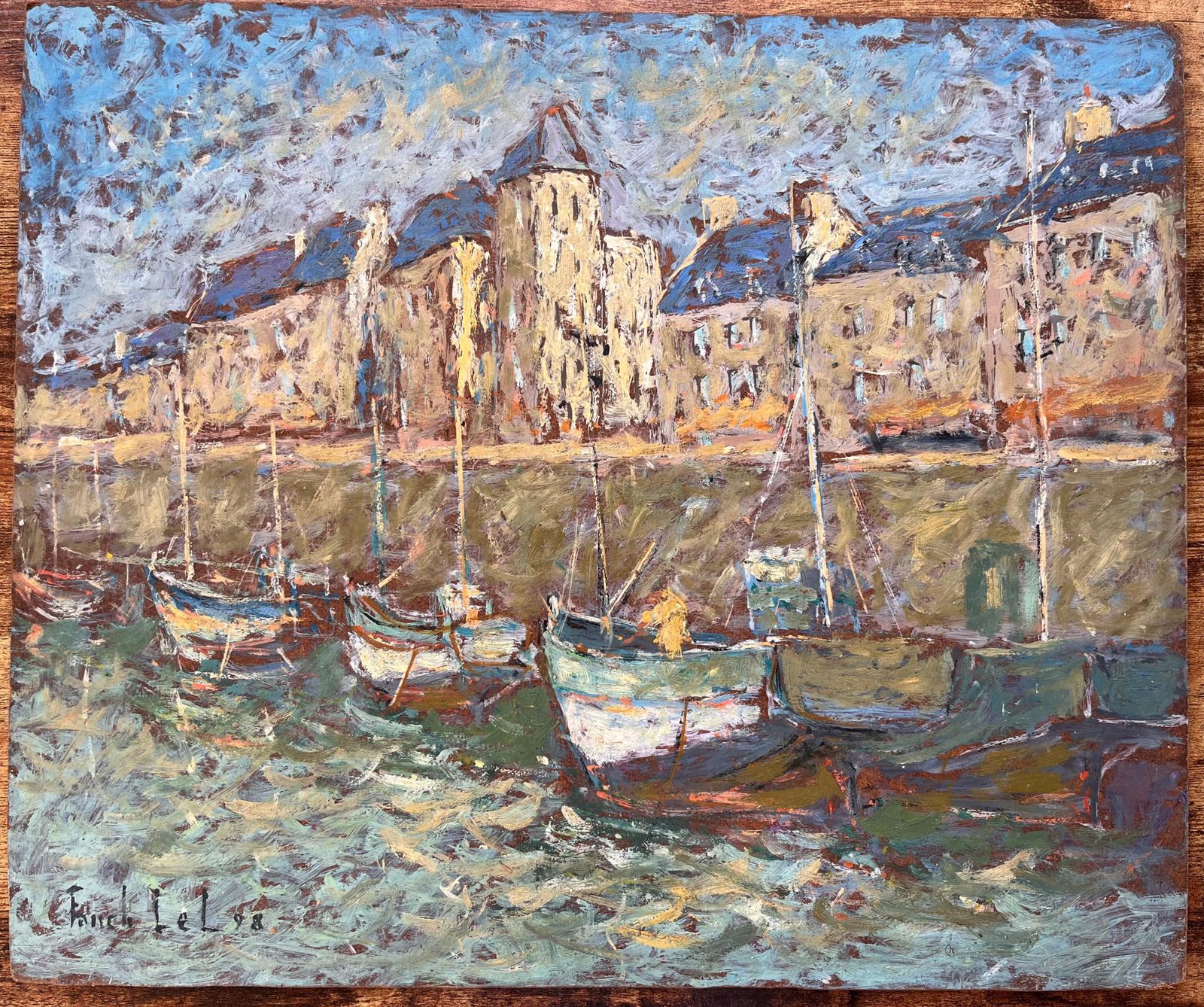 Fanch Lelfrench Harbour Scene Oil Painting Of Boats And Waterfront At La Croisic1998 photo furniture